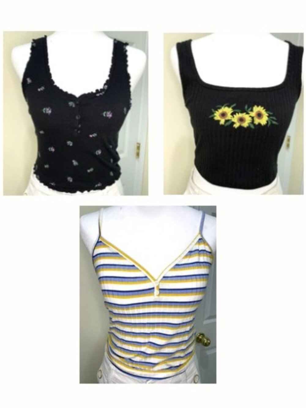 3 Women Sleeveless Crop Tops Shein/Forever 21 Size M Summer Ready Sunflower